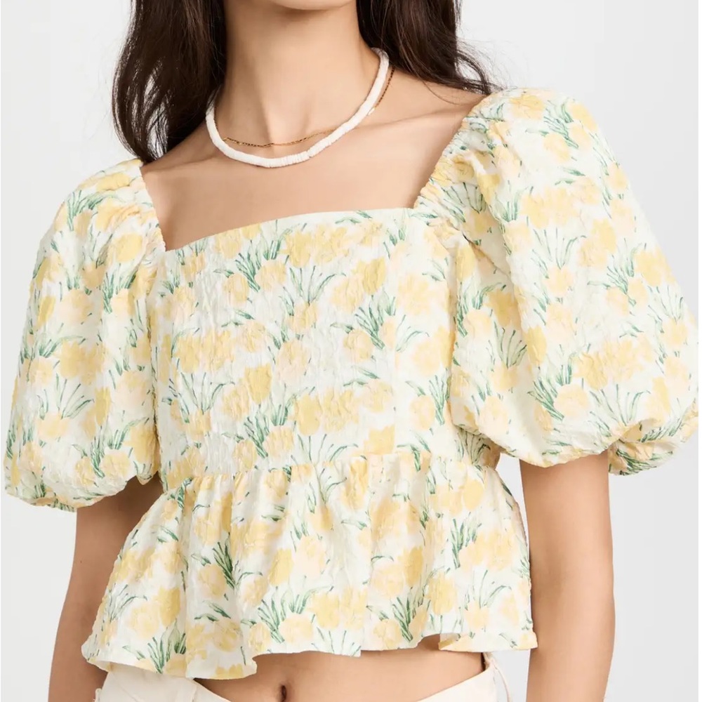 Last chance! English Factory Floral Open Back Yellow and Green Blouse NWT